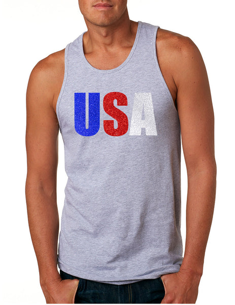 Men's Tank Top USA Glitter Flag Colors Cool 4th Of July Top