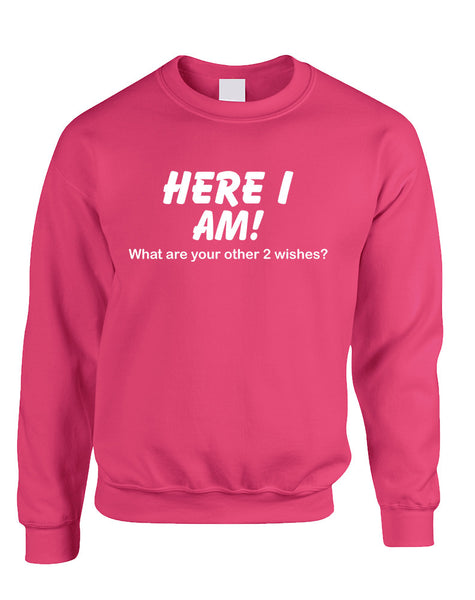 Adult Sweatshirt Here I Am What Are Your Other 2 Wishes Humor