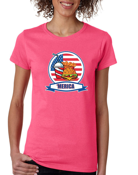 Women's T Shirt Fast Food 'merica Love USA 4th Of July