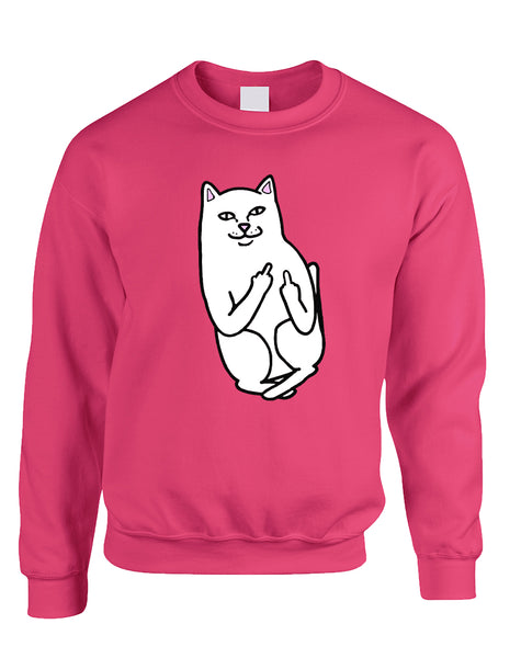 Adult Sweatshirt Middle Finger Cat Humor Funny Top