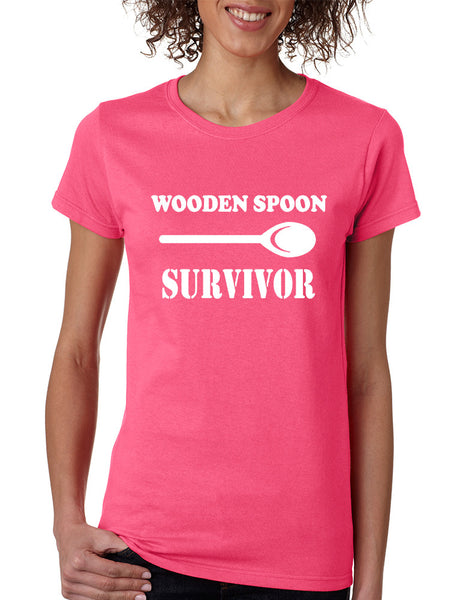 Women's T Shirt Wooden Spoon Survivor Funny Text Humor Tee