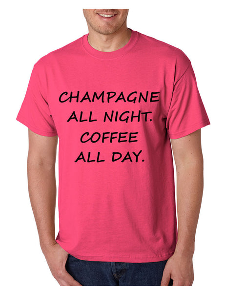 Men's T Shirt Champagne All Night Coffee All Day Cool Party Tee - ALLNTRENDSHOP - 4