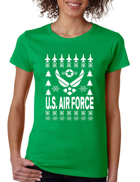 Women's T Shirt Air Force Ugly Christmas Tee Holiday Gift Xmas Party