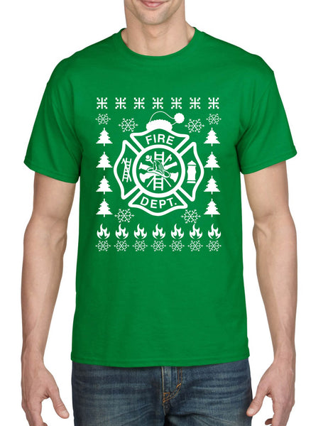 Men's T Shirt Fire Dept Ugly Xmas Firefighter Christmas Gift Trendy Tee