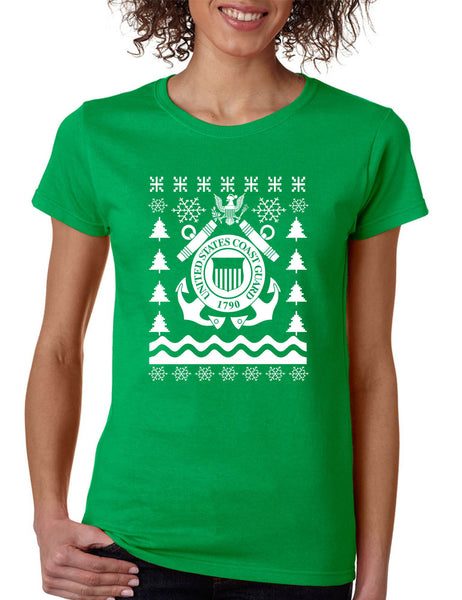 Women's T Shirt Coast Guard Ugly Christmas USCG Holiday Top Gift