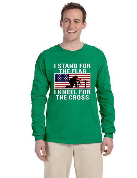 Men's Long Sleeve Stand For The Flag Kneel For The Cross Christian
