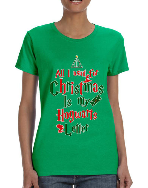 Women's T Shirt All I Want For Xmas Is Hogwarts Letter Holiday Tee