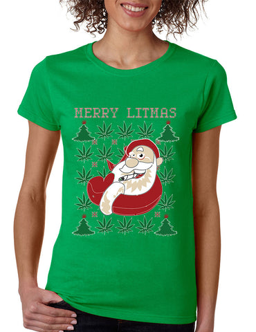 Women's T Shirt Santa Litmas Merry Christmas Ugly Sweater