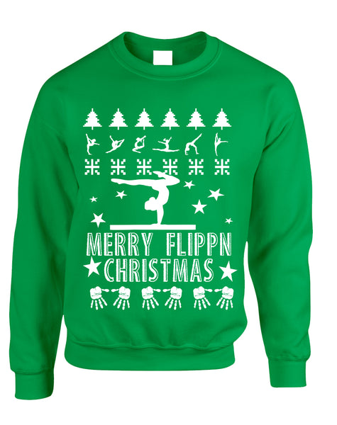 Adult Sweatshirt Merry Flippn Christmas Gymnastics Ugly Xmas