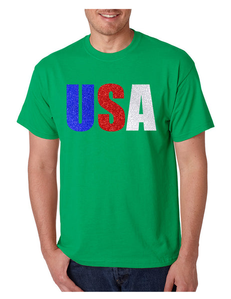 Men's T Shirt USA Glitter Flag Colors Cool 4th Of July Tee