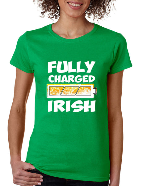 Women's T Shirt Fully Charged Irish St Patrick's Day Tee Fun - ALLNTRENDSHOP - 1