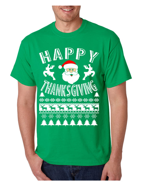 Men's T Shirt Happy Thanksgiving Ugly Santa Holiday Tshirt Gift