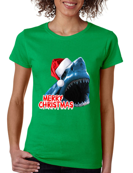Women's T Shirt Santa Jaws Merry Christmas Ugly Fun Xmas Top - ALLNTRENDSHOP - 2