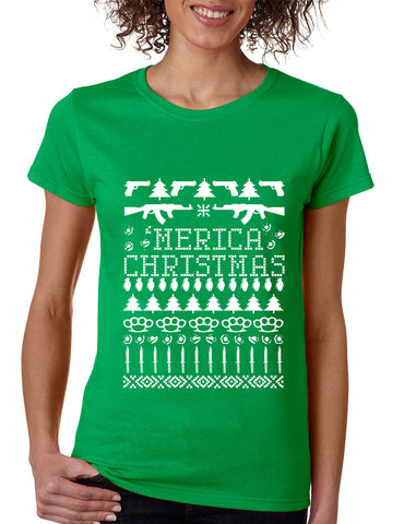 Women's T Shirt 'merica Ugly Christmas Sweater Love America - ALLNTRENDSHOP - 1
