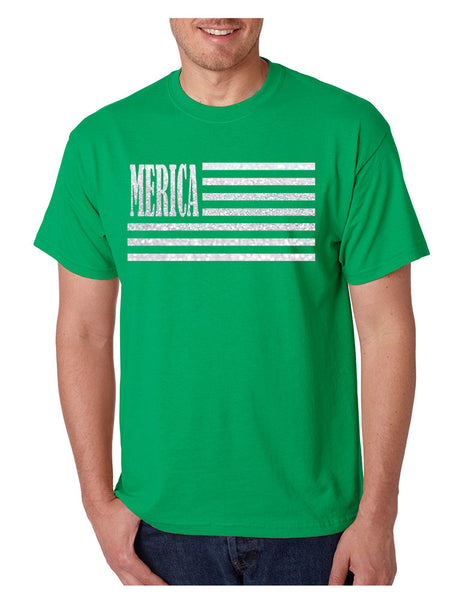 Men's T Shirt Merica Glitter White Flag 4th Of July Tee