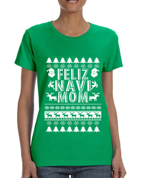Women's T Shirt Feliz Navidad Ugly Xmas Holiday Gift Cute Shirt