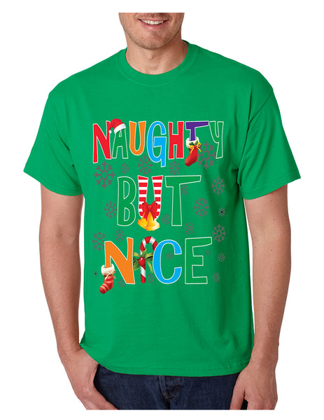 Men's T Shirt Naughty But Nice Humor Xmas Shirt Cute Holiday Gift