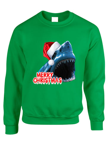 Adult Crewneck Santa Jaws Merry Christmas Ugly Xmas Funny Top - ALLNTRENDSHOP - 1