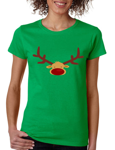 Women's T Shirt Reindeer Face Christmas Shirt Cool Xmas Gift
