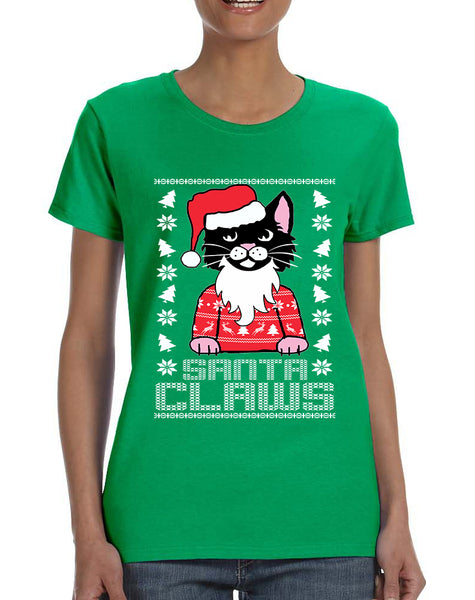 Women's T Shirt Santa Claws Cat Ugly Xmas Cute Cats Lover Gift