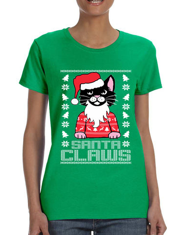Women's T Shirt Santa Claws Cat Ugly Xmas Cute Cats Lover Gift