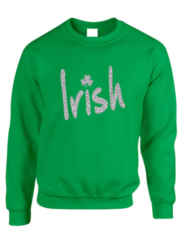 Adult Sweatshirt Irish Glitter Silver Shamrock St Patrick's