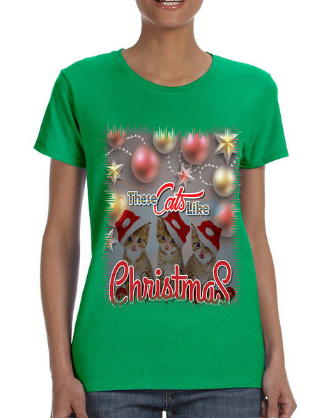 Women's T Shirt These Cats Like Christmas Cute Tee Cat Lover Gift