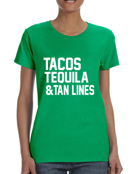 Women's T Shirt Tacos Tequila Tan Lines Beach Summer