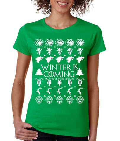 Women's T Shirt Winter Is Coming Ugly Christmas Green Sweater