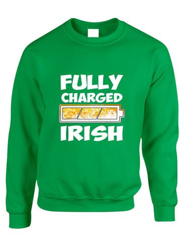 Adult Sweatshirt Fully Charged Irish St Patrick's Day Top - ALLNTRENDSHOP - 1