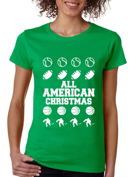 Women's T Shirt All American Christmas Love Sport Fans Gift - ALLNTRENDSHOP - 2