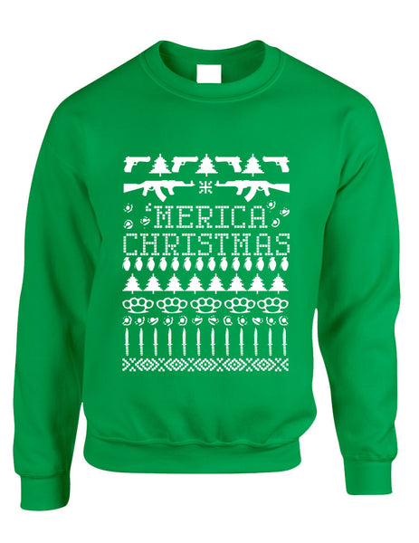 Adult Crewneck 'merica Ugly Christmas Sweater Love USA Holiday - ALLNTRENDSHOP - 2