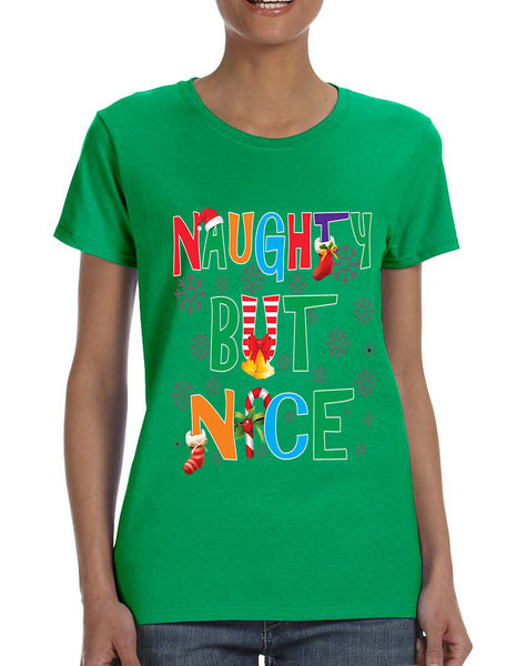 Women's T Shirt Naughty But Nice Cute Xmas Shirt Funny Gift
