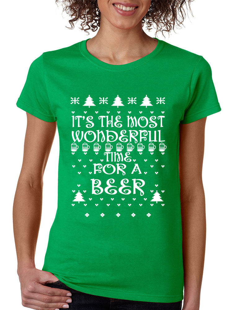 Women's T Shirt It's Most Wonderful Time for Beer Ugly Xmas Shirt - ALLNTRENDSHOP - 1