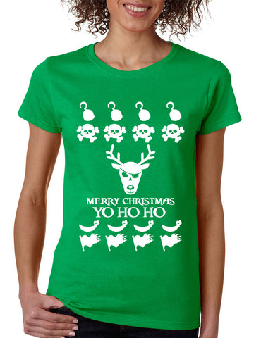 Women's T Shirt Yo Ho Ho Cool Ugly Christmas Sweater Holiday Top - ALLNTRENDSHOP - 1