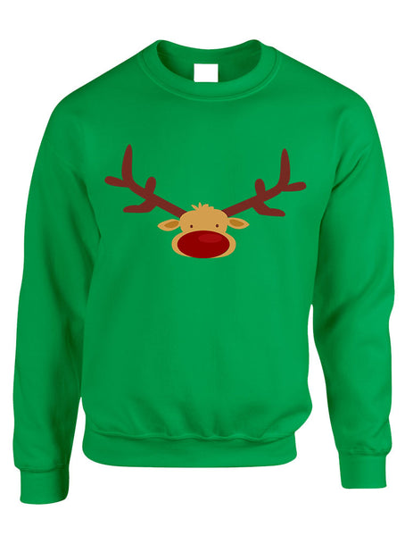 Adult Crewneck Reindeer Face Christmas Gift Cool Xmas Top