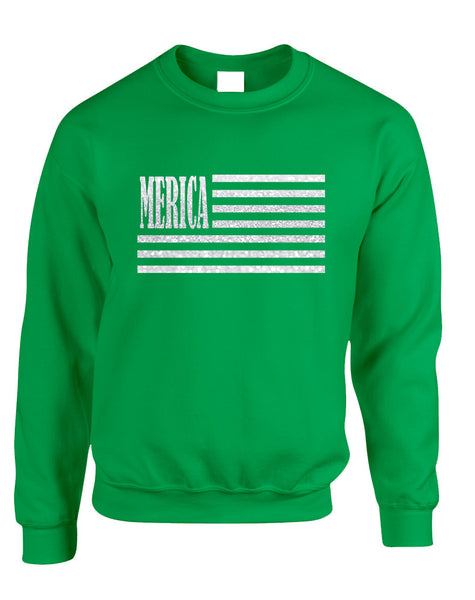 Adult Sweatshirt Merica Glitter White Flag 4th Of July USA