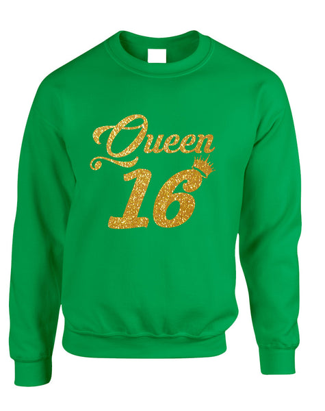Adult Sweatshirt Queen 16 Glitter Gold Sweet Sixteen Bday