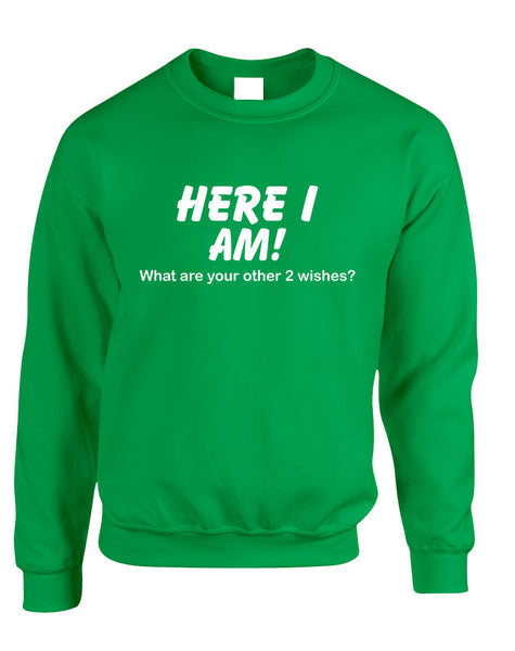 Adult Sweatshirt Here I Am What Are Your Other 2 Wishes Humor