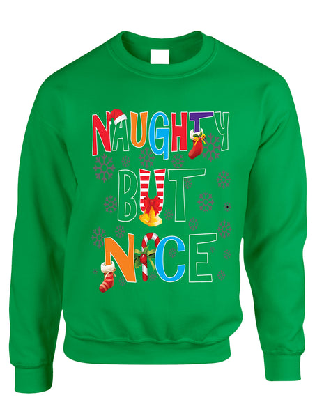 Adult Sweatshirt Naughty But Nice Cute Xmas Shirt Funny Gift
