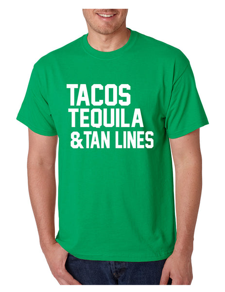 Men's T Shirt Tacos Tequila Tan Lines Beach Summer Top