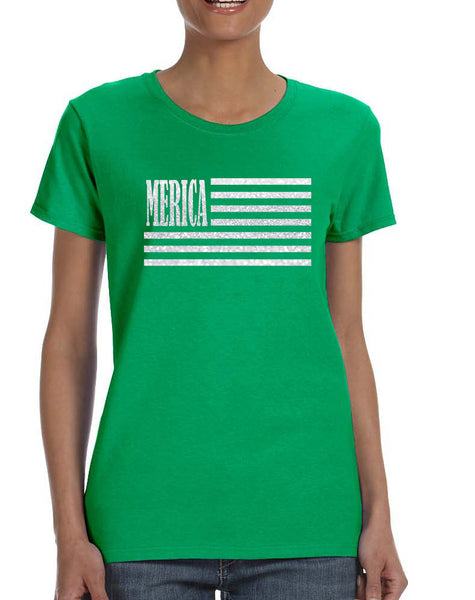Women's T Shirt Merica Glitter White Flag 4th Of July Tee