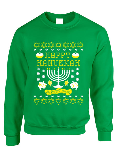 Adult Crewneck Happy Hanukkah Jewish Menorah Ugly Sweater - ALLNTRENDSHOP - 2