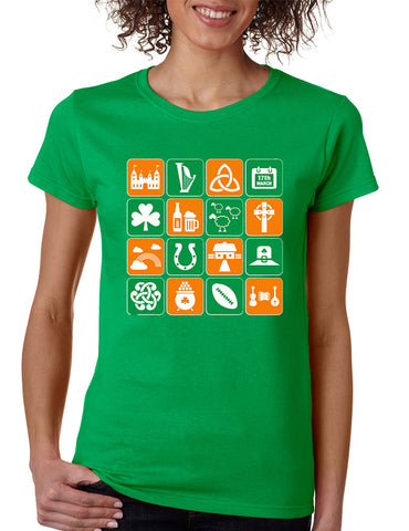 Women's T Shirt Irish Icons St Patrick's Day Symbols Shirt