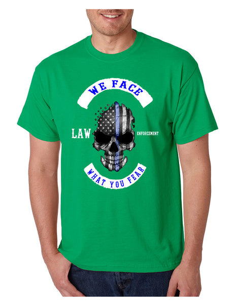 Men's T Shirt We Face What You Fear Amrican Flag Skull