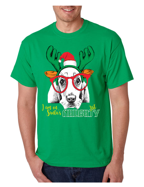 Men's T Shirt I Am On Santa's Naughty List Cute Dog Xmas Gift