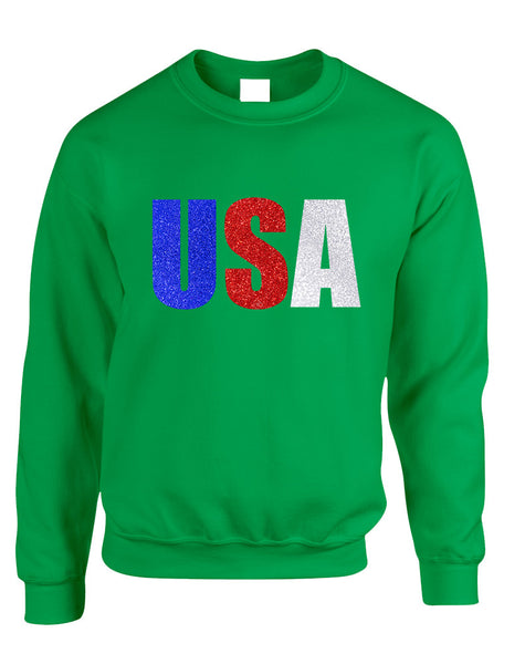 Adult Sweatshirt USA Glitter Flag Colors 4th Of July America