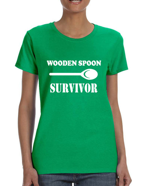 Women's T Shirt Wooden Spoon Survivor Funny Text Humor Tee