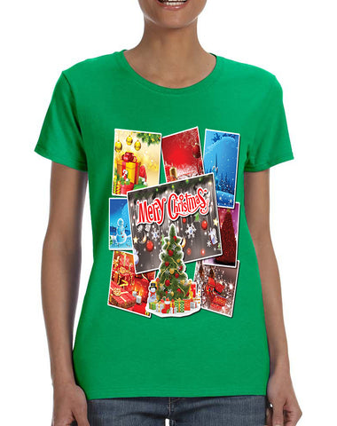 Women's T Shirt Christmas Postcards Holiday Graphic T Shirt Gift