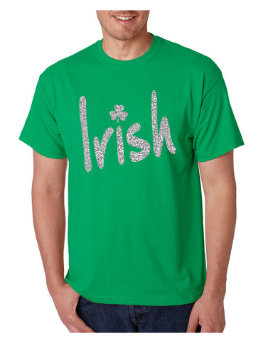 Men's T Shirt Irish Glitter Silver Shamrock St Patrick's Tee